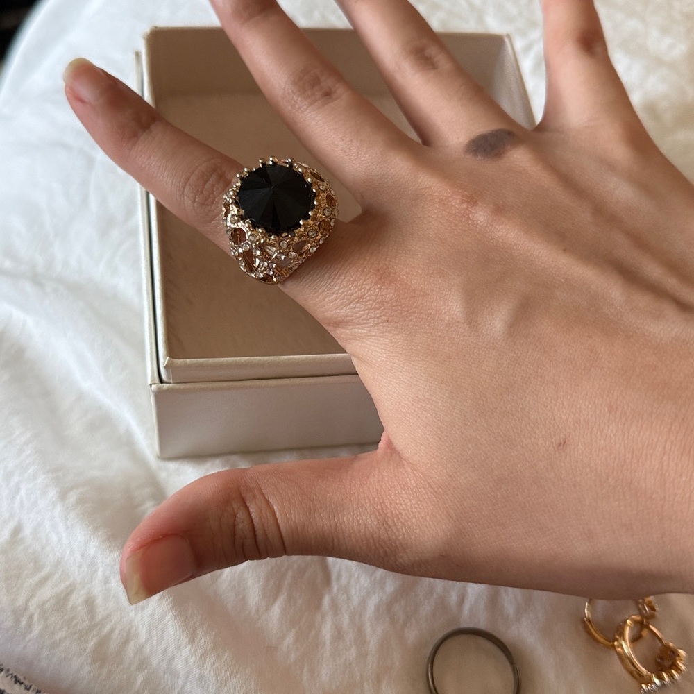 Black Gem Embellished ring big stone gold large